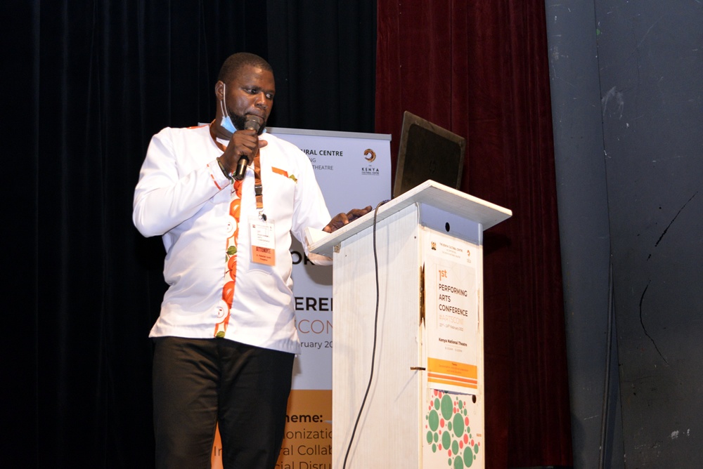 Dr. Malachai Apudo of Maseno University makes a presentation on “Music And Theatre Arts' Response To Social-Disruption Through Technology And Creativities Amidst Covid-19 Pandemic In Higher Music Education In Kenya.” 