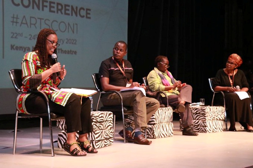 L - R: Dr. Mshai Mwangola, Dr. Shikuku Emmanuel, Mueni Lundi and Dr. Garnette Oluoch-Olunya. A panel session on ‘Decolonizing our spaces and ourselves’. 