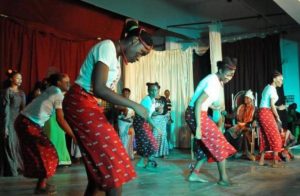 Students in the American College and the Lady Doak College present ancient Nigerian tribal culture onstage