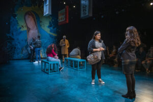 Karen Rodriguez (Julia) and the cast of "I Am Not Your Perfect Mexican Daughter." Photo by Michael Brosilow.