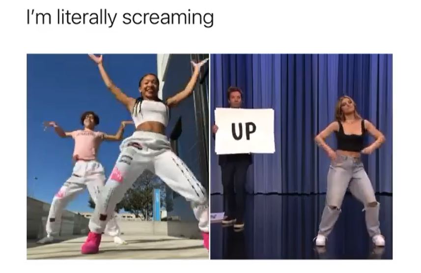 This meme circulated social media, highlighting the original dance to "Up" by Chris and Mya Johnson alongside Addison Rae's performance on "The Tonight Show Starring Jimmy Fallon." 